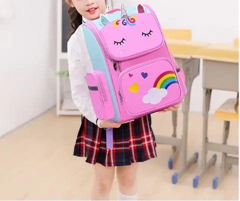 Unicorn pink and lime green girls schoolbag