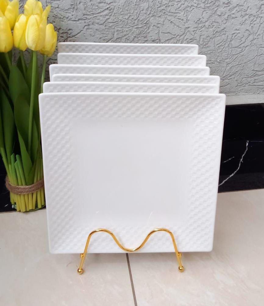 6 PCs White Square Ceramic plates