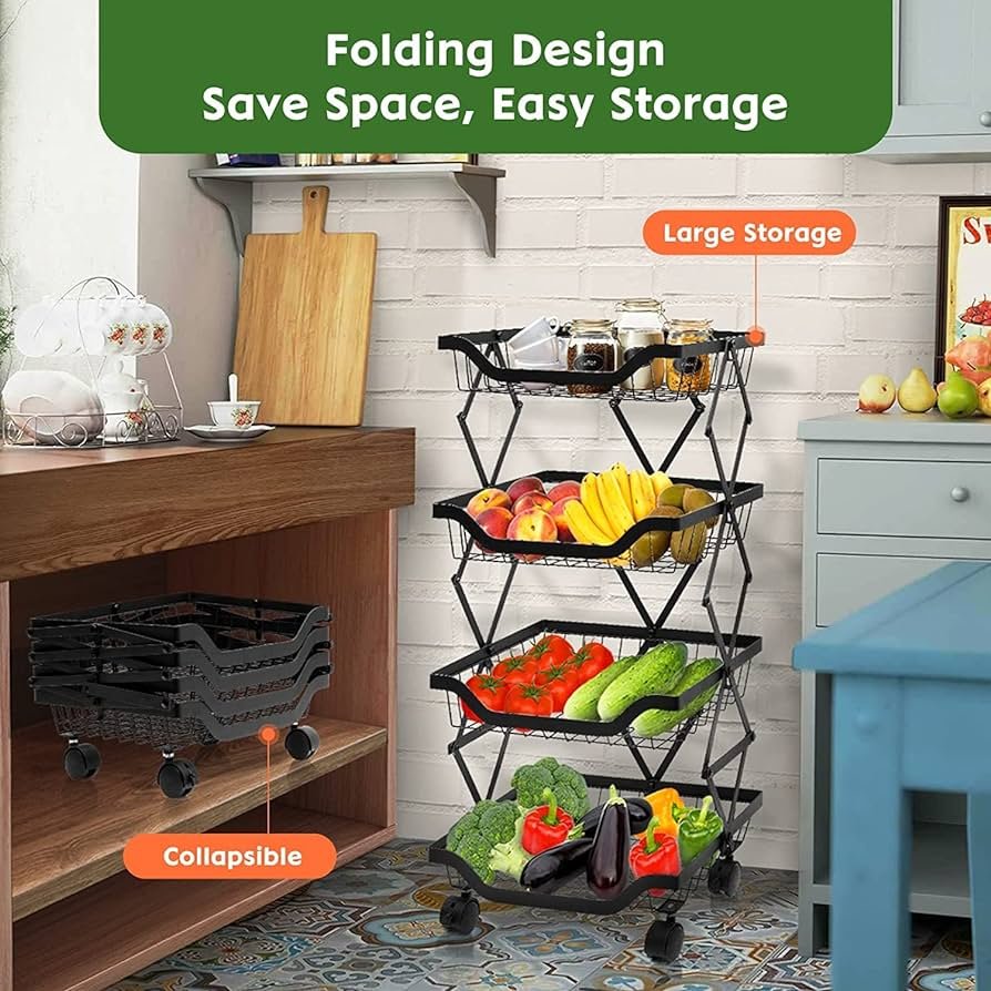 Retractable Metallic 4 Layer Trolley Mesh Rack