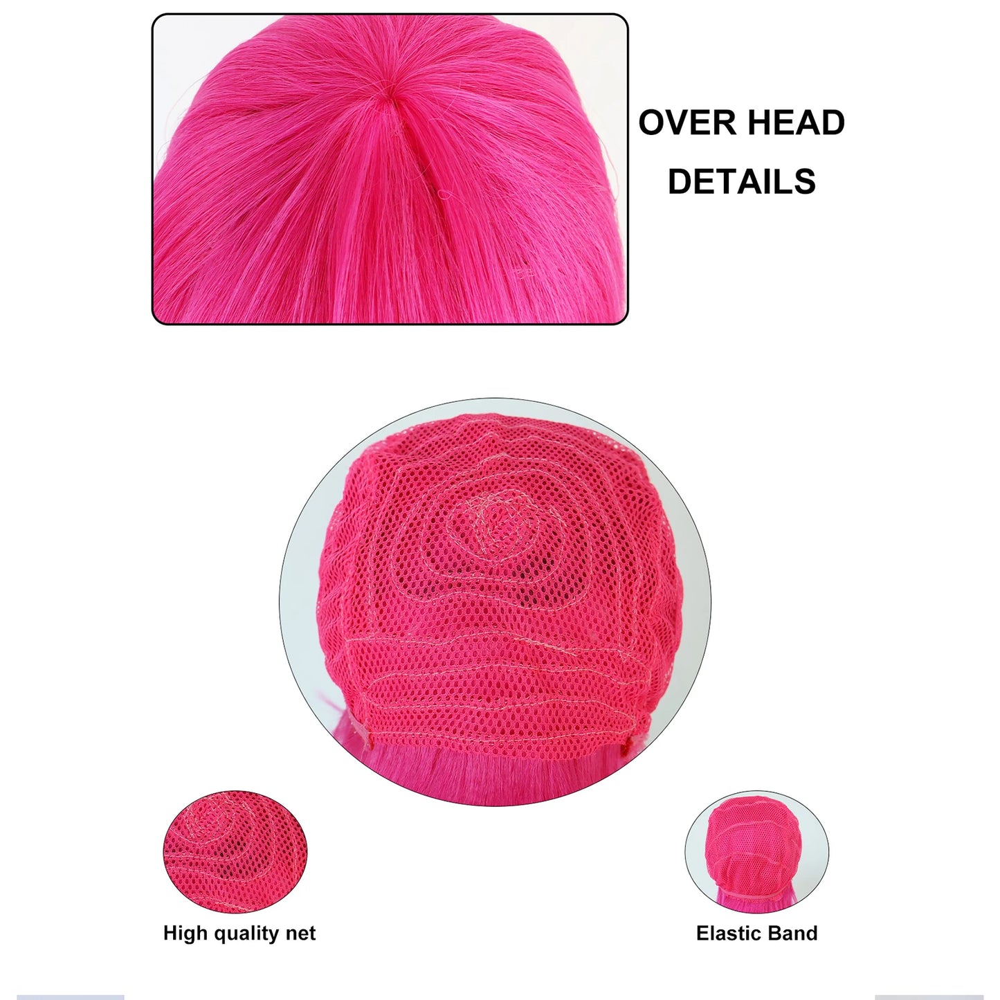 Synthetic 12 Inches Short Pink Cosplay Wig for School Halloween Thanksgiving Day Christmas Costume Accessories
