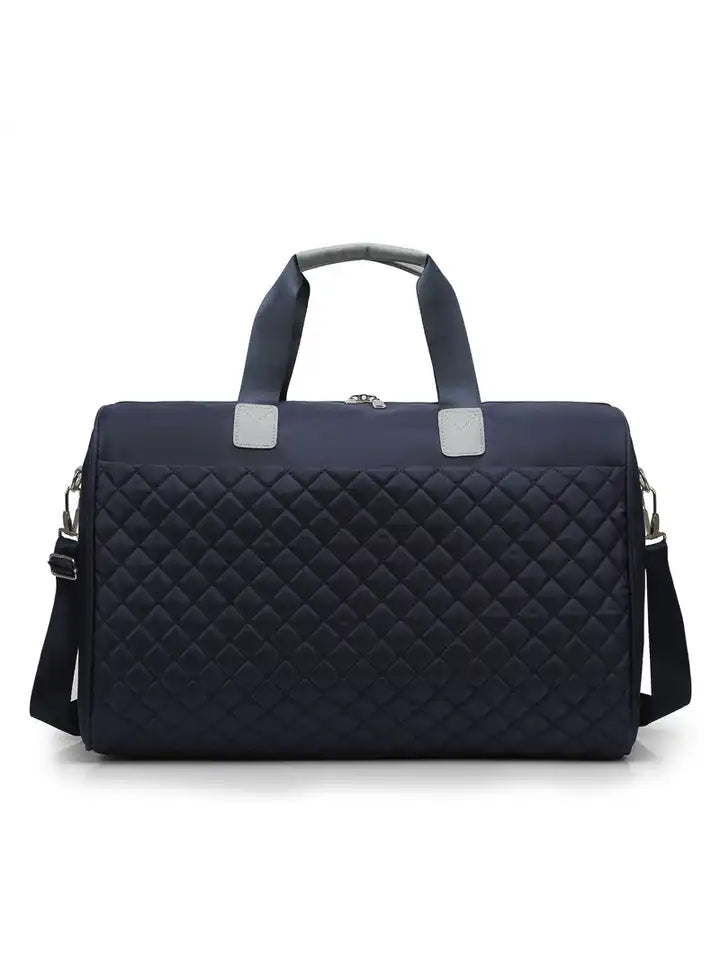 Fashion Waterproof Travel Weekender Quilted Duffle Bag Dark Blue
