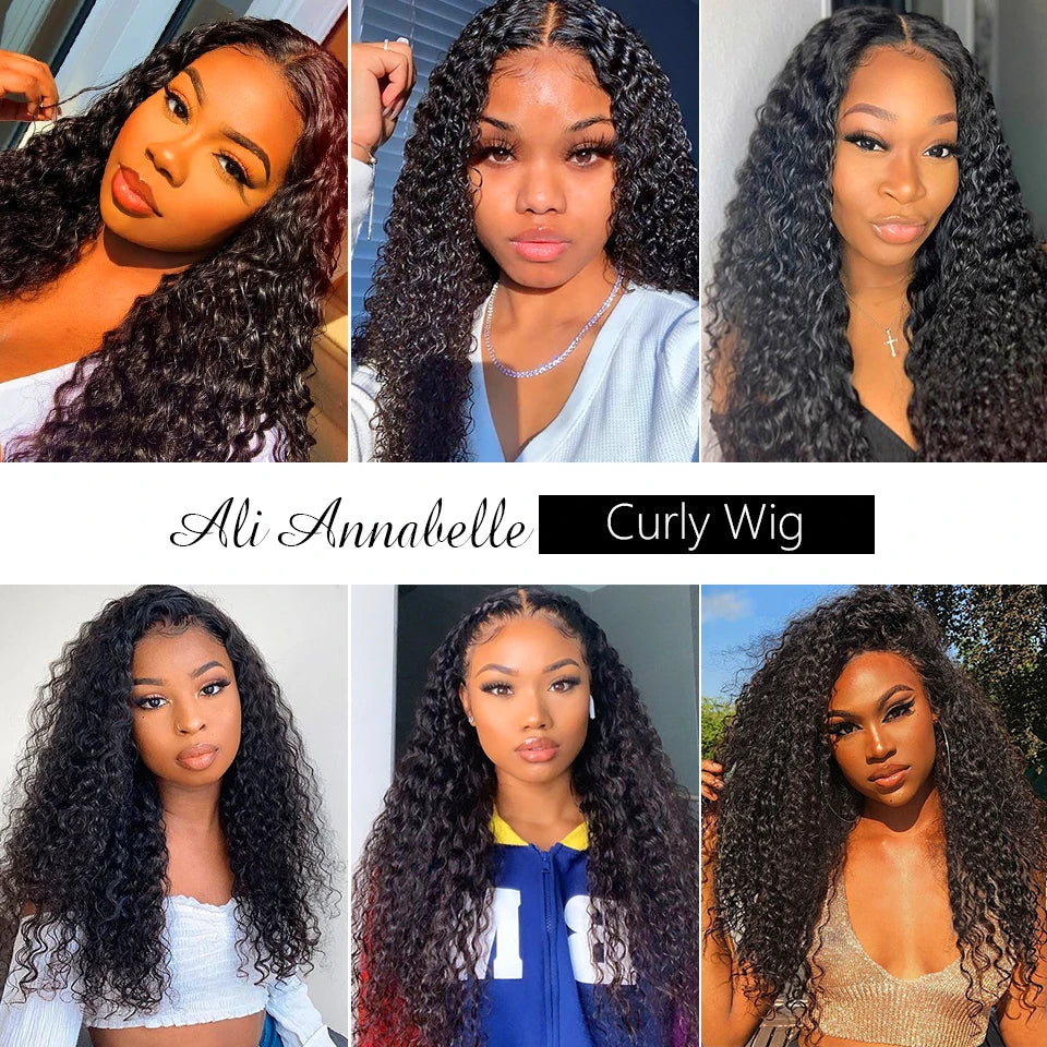 ALI ANNABELLE Curly Lace Closure Wigs Human Hair Wigs For Women Pre Plucked Hairline 4x4 Kinky Curly Lace Front Human Hair Wigs