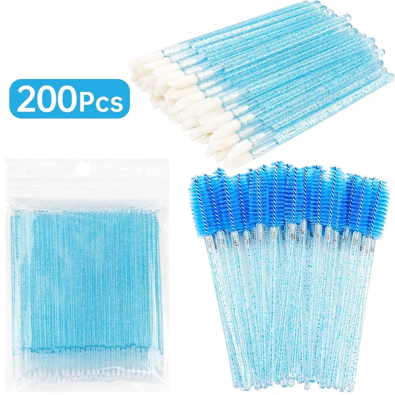 200 Pcs Disposable Crystal Makeup Brushes Tool Set Eyelash Lip Microbrush Mascara Wands Applicator Swab Eyelash Extension Tools