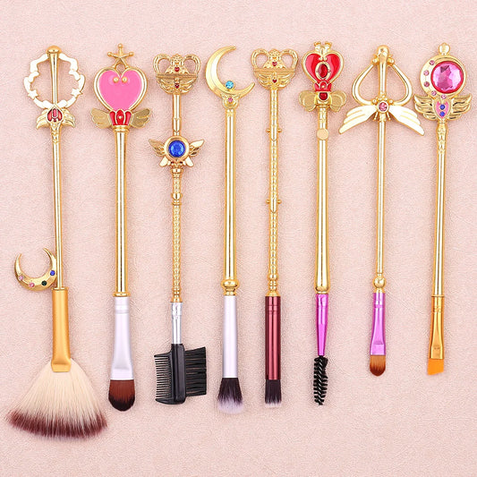 8pcs/set Sailor Moon Makeup Brushes Cartoon Figure Tsukino Usagi Wand Women Foundation Blush Eyeshadow Cosmetics Brushes Kits