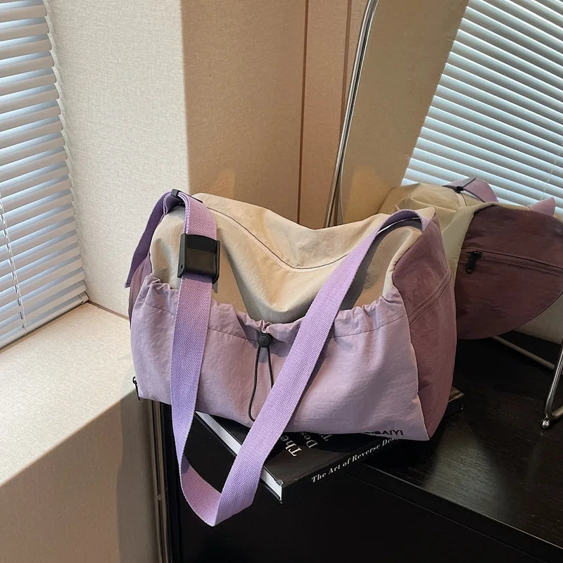 Outdoor Travel Bag, Large Capacity Color Blocked Luxury Crossbody Bag, Drawstring Trendy Yoga and Fitness Bags with Shoe Bag