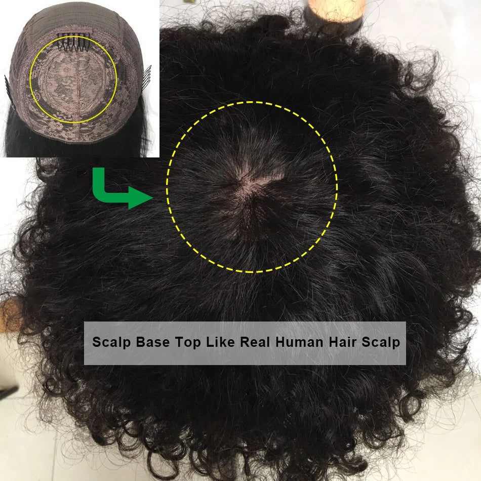 Short Pixie Cut Human Hair Wig With Bangs Brazilian Remy Afro Kinky Curly Bob Wig 180 Density Glueless For Black Women LuffY