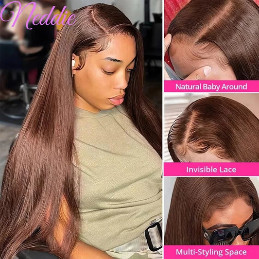 13X6 Chocolate Brown Lace Front Wigs 13X4 Bone Straight Human Hair 30 32 Inch Lace Frontal Colored Wig 100% Brazilian For Women