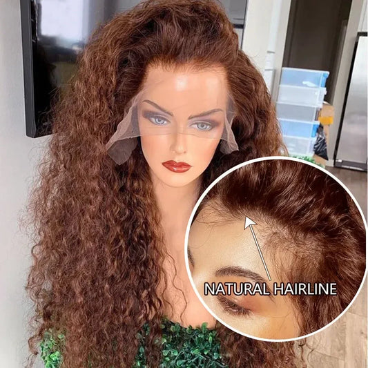 200% Chocolate Brown Deep Wave Human Hair Wig 30 38Inch Transparent Lace Frontal Wigs For Women 13x6 Lace Front Water Curly Wigs