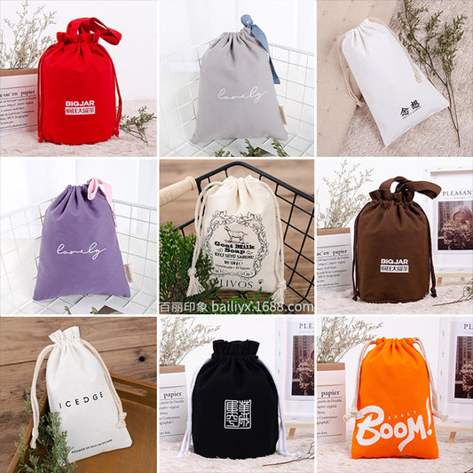 Drawstring bag Cotton Storage organizer Tote Portable Handbags Grocery Shopping Shoulder bags Canvas foldable Travel Storage Bag