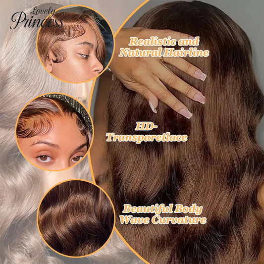 30 Inch Chocolate Brown Body Wave Lace Front Wig Transparent 13x6 HD Lace Frontal Wigs 13x4 Preplucked Colored Human Hair4x4 5x5