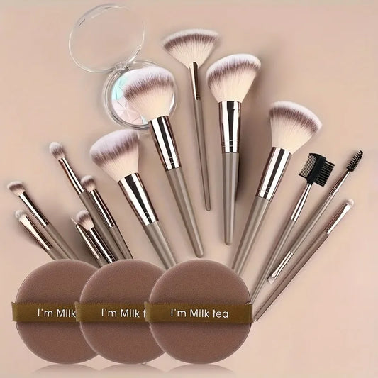 15-Piece Premium Makeup Brush Set with Blending Sponge - Ultra Soft Synthetic Hair, Complete Cosmetic Kit, Ideal Gift & Travel