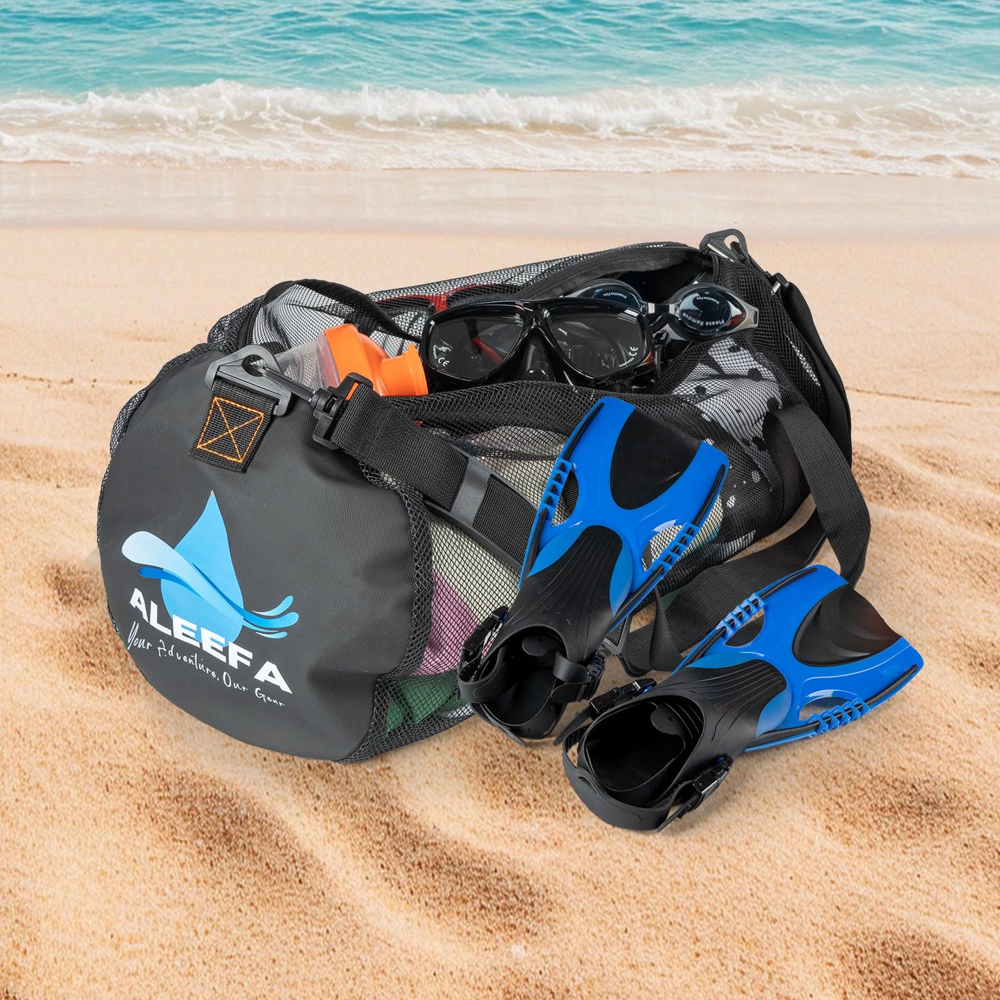 Large 58x27x27cm Mesh Beach Bag – Lightweight Breathable Round Tube Duffel for Swimming, Diving & Travel ,Quick-Dry Open Air