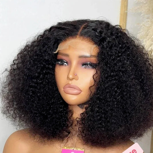 Soft Short Bob Free Part 180Densty Preplucked Glueless Kinky Curly Synthetic 13X4Lace Front Wig For Women With Baby Hair Daily
