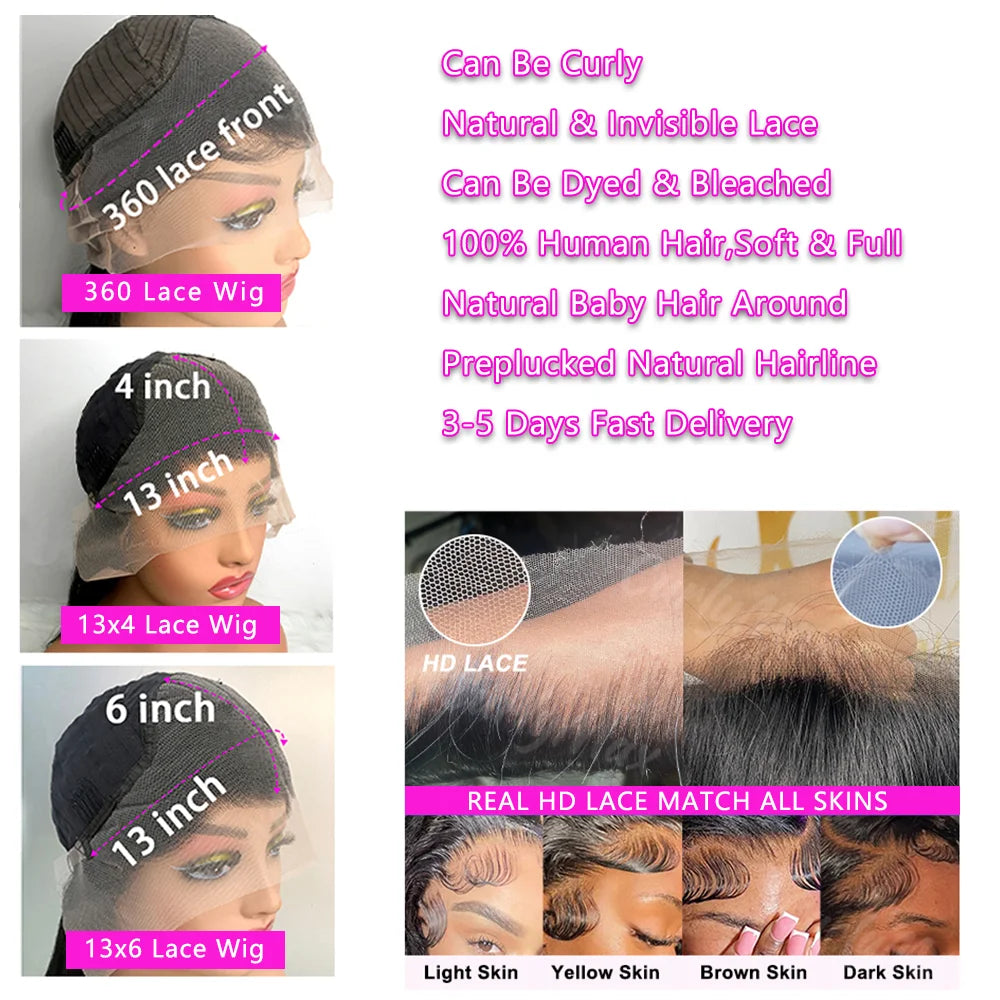 250 Density 13x6 Hd Lace Frontal Wigs Brazilian 32 34 40 Inch Deep Wave Curly Human Hair Wigs 100% For Black Women Preplucked