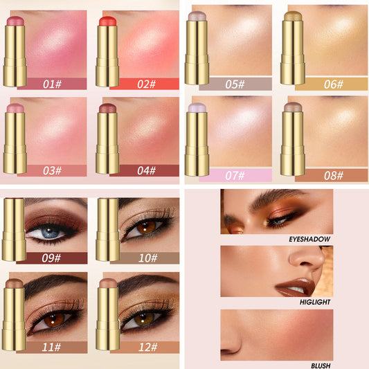 Cream Blush Stick Makeup, Shades with Highlighter, Shimmery lipstick, Long Lasting, Waterproof, Blendable Blush for cheeks