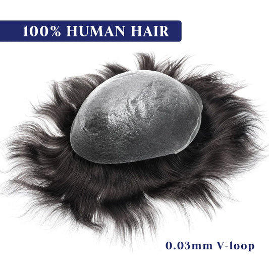 0.03mm Clearance Super Thin Skin Toupee V Loop Men Toupee Capillary Prothesis Hair Piece For Men Hair Replacement System
