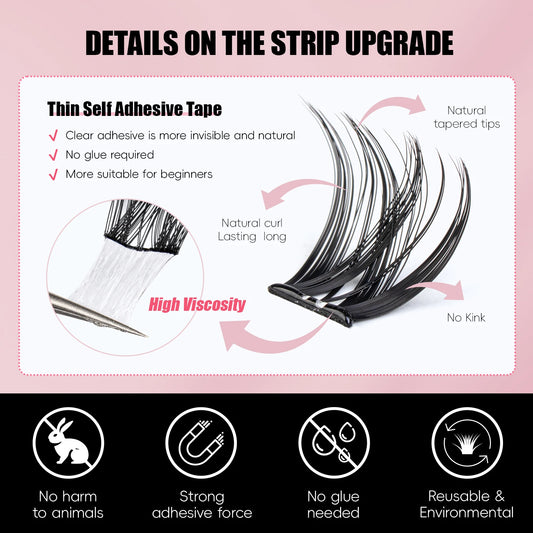 Vipuda Self Adhesive Cluster Lashes Press on No Glue Needed Segmented Eyelashes Reusable DIY Individual Eyelash Extension