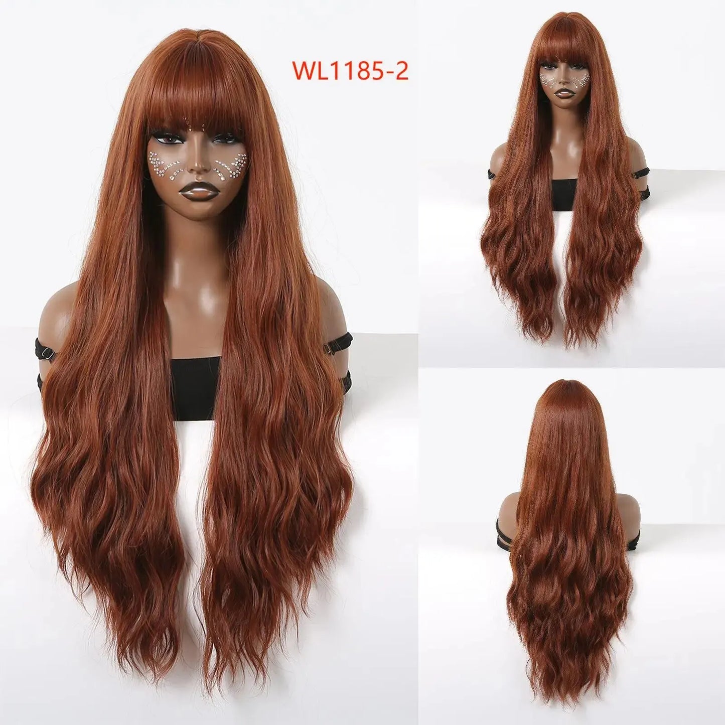 Nastural Black Synthetic Wigs Long Water Wave Wigs with Bangs Cosplay Daily Hair Wig for Women Wigs Heat Resistant Fiber