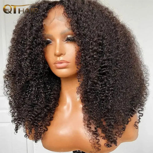 QT Brazilian 13x4 Kinky Curly Lace Front Wigs Transparent Lace Frontal Curly Wigs For Black Women Pre Plucked With Baby Hair