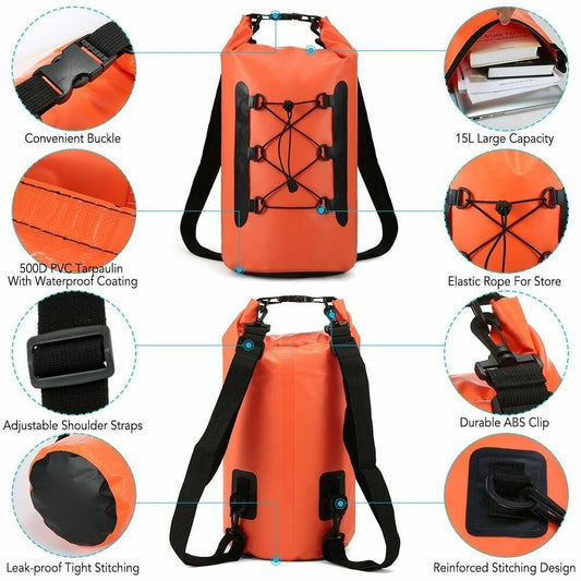 15L Swimming Bucket Dry Waterproof Bag Dry Bag Sack Waterproof Floating Dry Gear Bags For Boating Fishing Rafting Swimming
