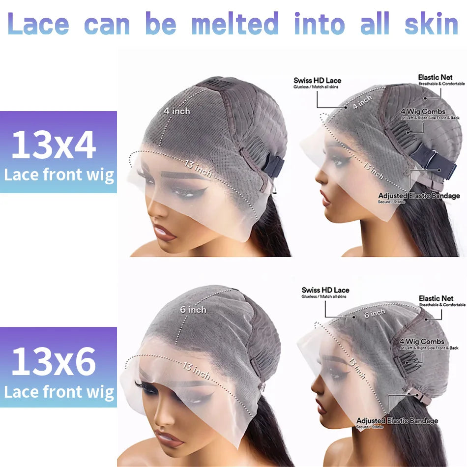 13X6 Chocolate Brown Lace Front Wigs 13X4 Bone Straight Human Hair 30 32 Inch Lace Frontal Colored Wig 100% Brazilian For Women