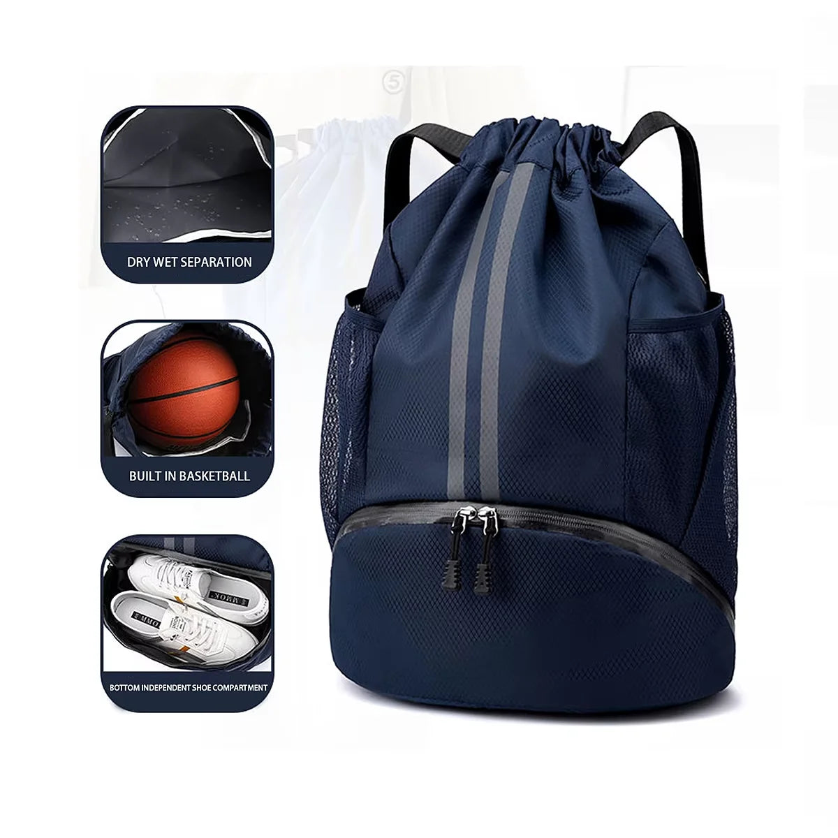Basketball bag, swimming bag, dry wet separation women's storage bag, sports backpack, training and fitness drawstring backpack
