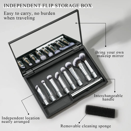 BEILI Portable Makeup Brushes Set For Professional Mini Mirror Dual 8 Pcs Eyeshadow Contour Angle Brush Travel Cosmetic Tool