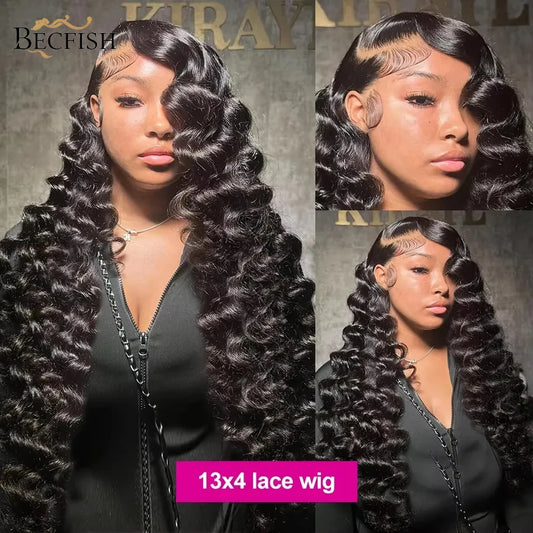 220 Density 30 40 Inch Loose Deep Wave Lace Frontal Wig 13x6 Hd Curly Human Hair Wigs 360 Water Wave Pre plucked Lace Front Wig