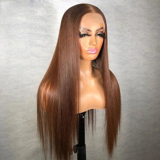 Brown Soft Preplucked Soft 26“Long Straight 180Density Lace Front Wig Synthetic For Women Heat Resistant Glueless