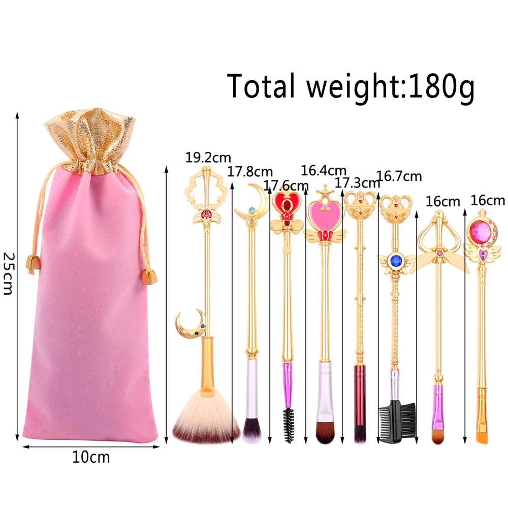 8pcs/set Sailor Moon Makeup Brushes Cartoon Figure Tsukino Usagi Wand Women Foundation Blush Eyeshadow Cosmetics Brushes Kits