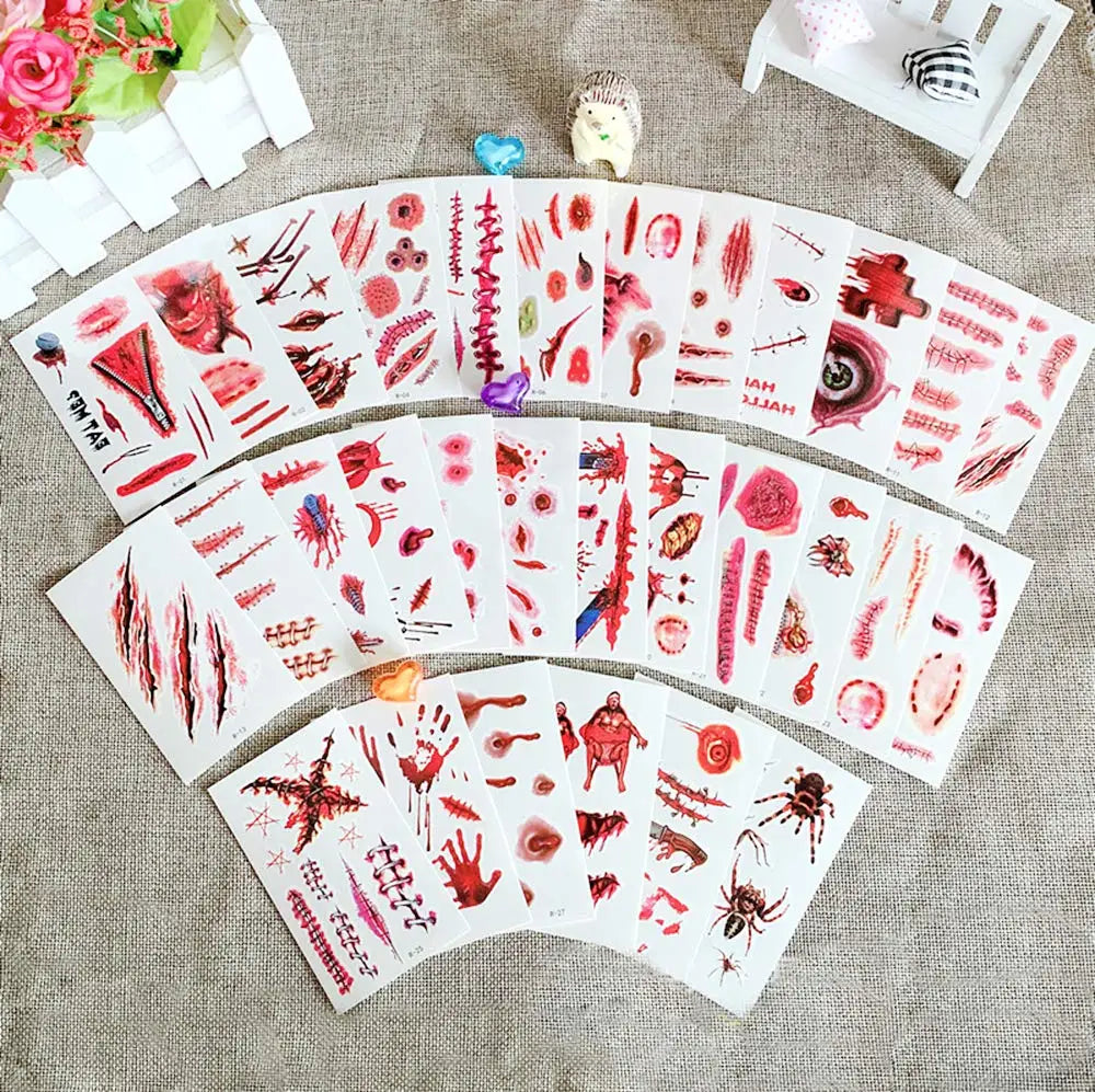 Halloween Lifelike Fake Bloody Wound Tattoo Sticker Scary Make Up Temporary Makeup Stickers Horror Party Decoration 30pcs/Set