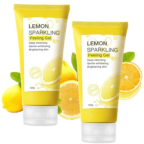 Lemon Sparkling Peeling Gel, Lemon Face Scrub Exfoliator, Facial Peel Gel for Face and Body, Purifying Exfoliating Gel, Korean Skincare for Women Men (2PC)