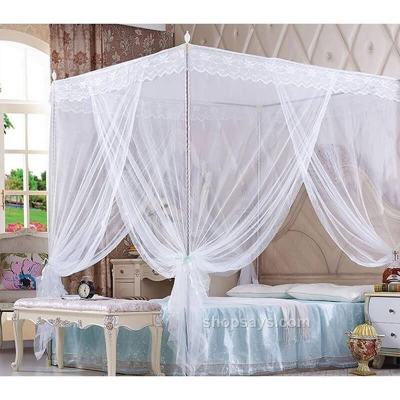 4 Stand Metallic Sturdy Mosquito Net – White