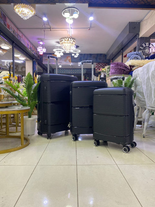 Black 3 Pcs Set Rubber Suitcases