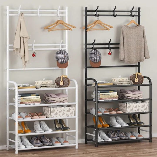*Multifunctional 5 Tier Shoe Rack Organizer + Simple Floor Coat Hat Rack
