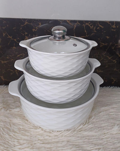 Ceramic Casserole Serving Dishes  with Glass cover (3 pieces Set)