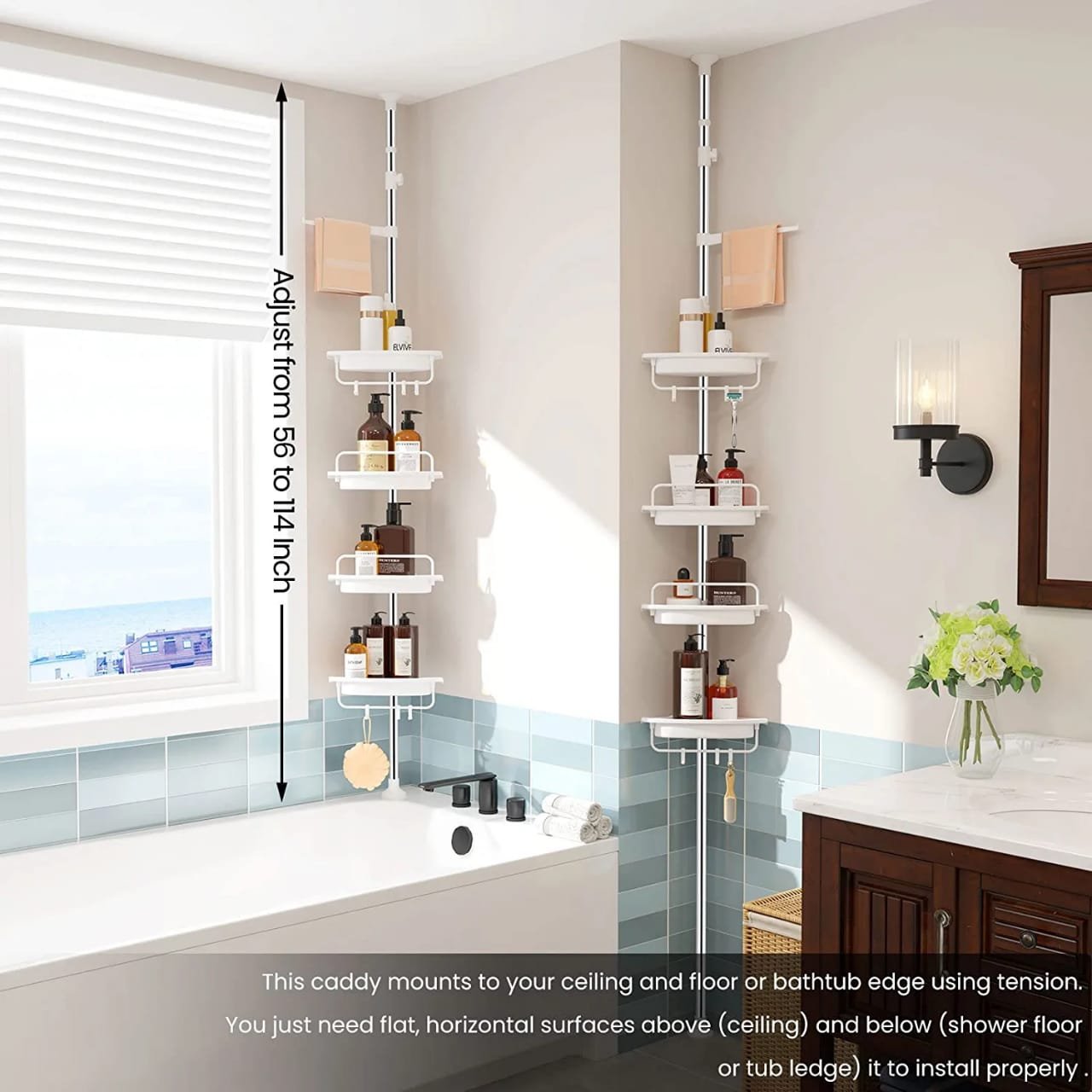 Heavy Duty 4 Tier Corner Shelf Shower Caddy organizer Tension Pole