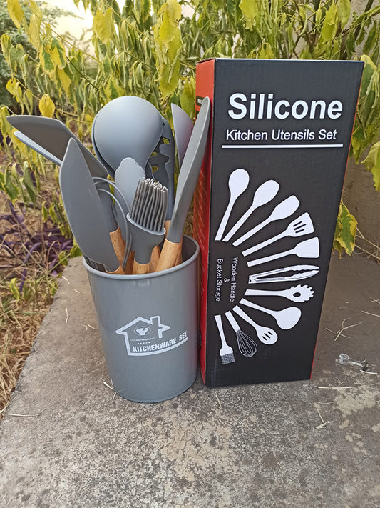 12PCS Silicone Spoon Set Light Grey