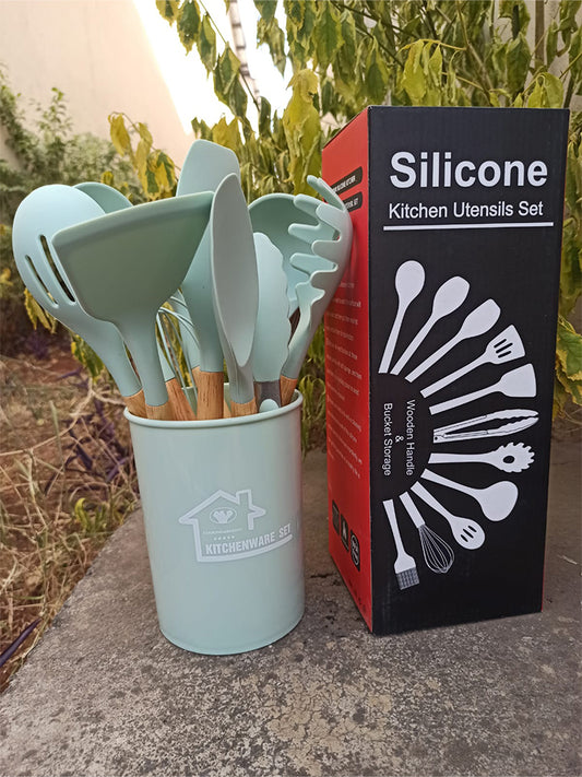 12PCS Silicone Spoon Set Light Green