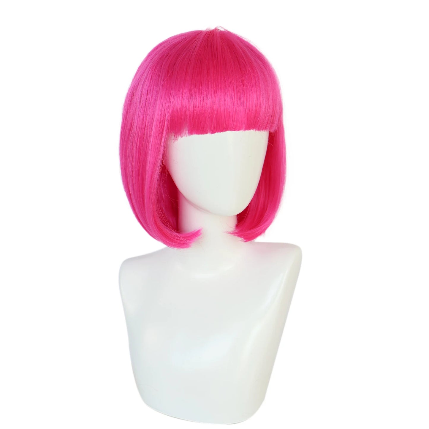 Synthetic 12 Inches Short Pink Cosplay Wig for School Halloween Thanksgiving Day Christmas Costume Accessories