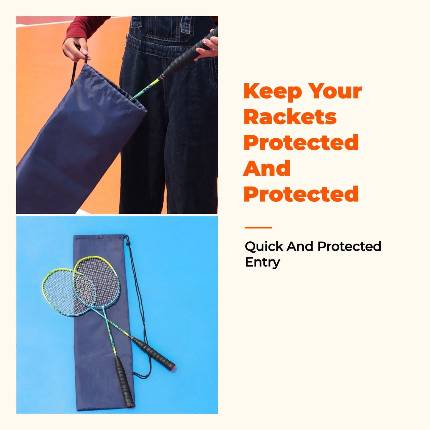 Soft Dustproof Protective Cover Case Badminton Racket Bag Pouch,Portable Drawstring Bag  for Beginner Badminton Players