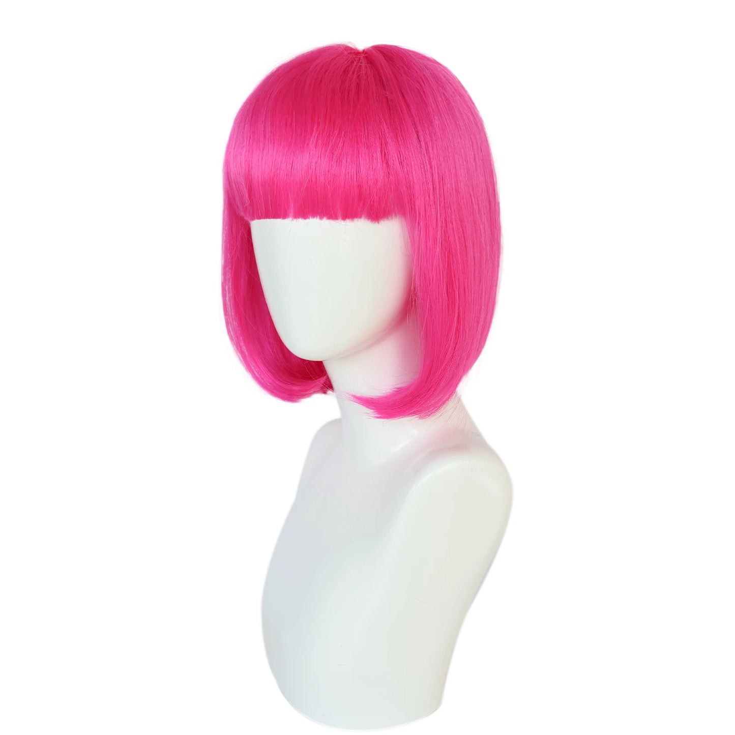 Synthetic 12 Inches Short Pink Cosplay Wig for School Halloween Thanksgiving Day Christmas Costume Accessories