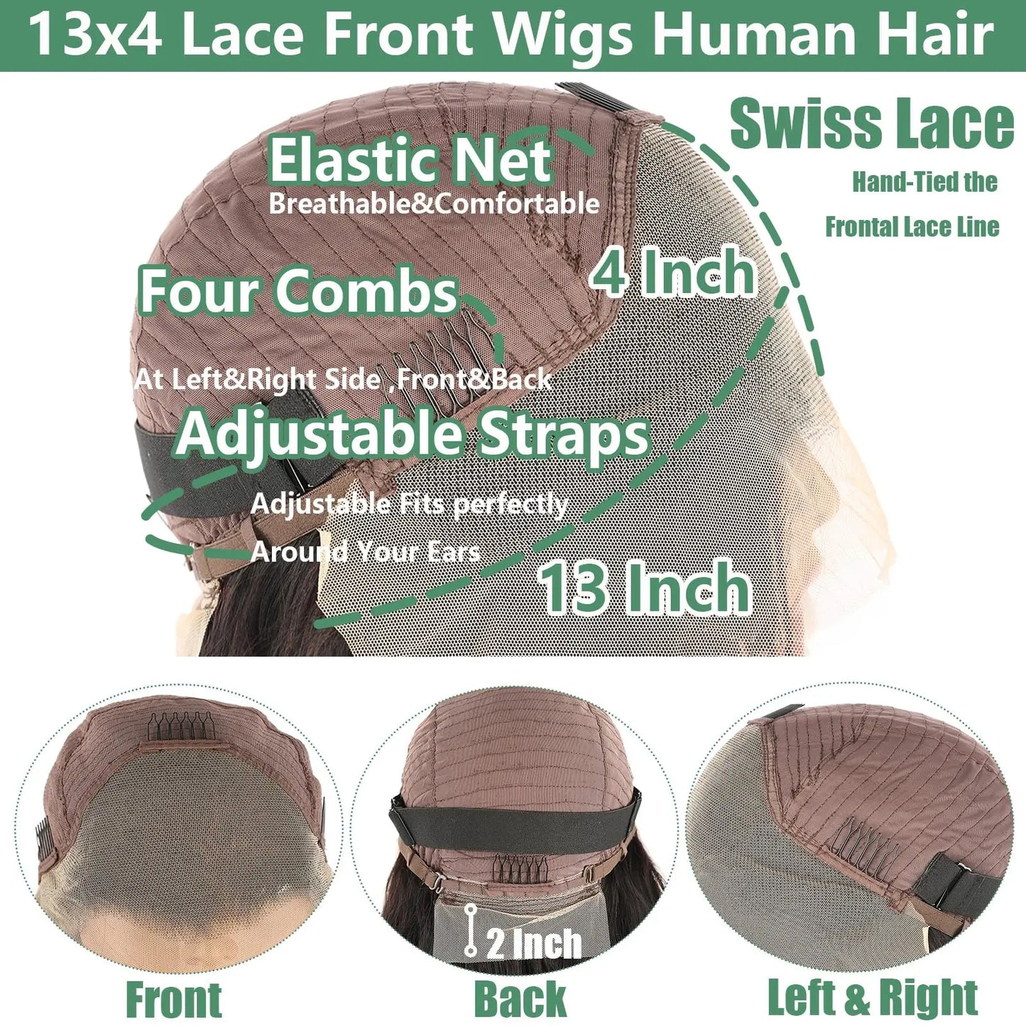 13×4 Straight Lace Front Wigs Human Hair Lace Frontal Wigs 180% Density Brazilian Virgin Human Hair Wigs Pre Plucked With Baby