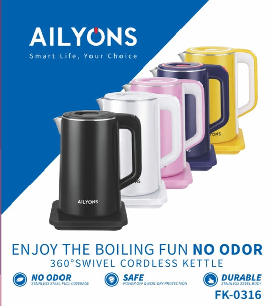 AILYONS 1.8L Cordless Electric Water Kettle Jug