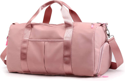 Duffel gym bag pink with shoes compartment dry wet separation
