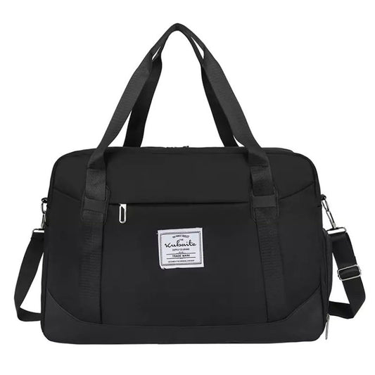 Large Capacity Leather Strip Unisex Gym Travel Duffel Bag - Black