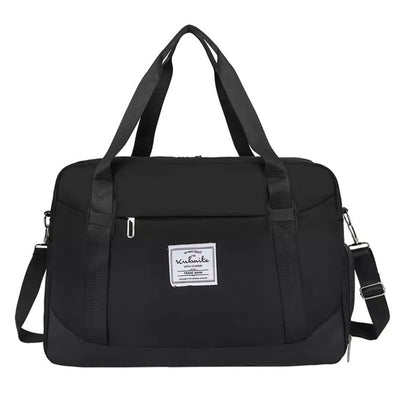 Large Capacity Leather Strip Unisex Gym Travel Duffel Bag - Black