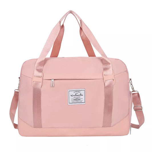 Large Capacity Leather Strip Unisex Gym Travel Duffel Bag - Pink