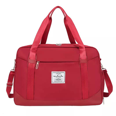 Large Capacity Leather Strip Unisex Gym Travel Duffel Bag - Red