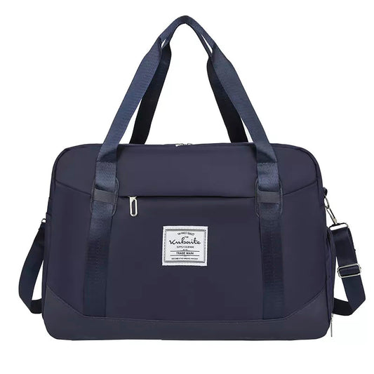 Large Capacity Leather Strip Unisex Gym Travel Duffel Bag - Blue